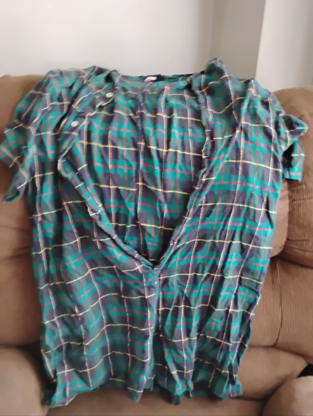 Green and Navy Plaid Button-Front Romper